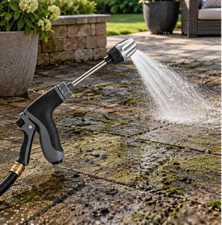 Patio before cleaning with HoseHawk Pro